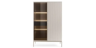 Vitrine SANTIA 104 cm – Eleganter Japandi-Stil in Kaschmir mit Glasfront & LED
