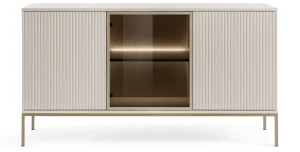 Kommode SANTIA 154 cm 3-türig – mit LED-Vitrine & Lamellen – Kaschmir