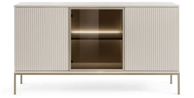 Kommode SANTIA 154 cm 3-türig – mit LED-Vitrine & Lamellen – Kaschmir