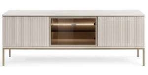 TV-Lowboard SANTIA 154 cm – Japandi Kaschmir & Gold – mit LED-Fach