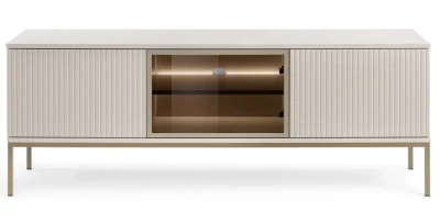 TV-Lowboard SANTIA 154 cm – Japandi Kaschmir & Gold – mit LED-Fach