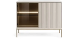 Kommode SANTIA 104 cm 2-türig – LED-Vitrine & Sicherheitsglas – Kaschmir