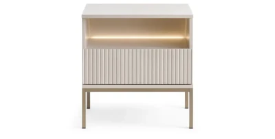 Design Nachttisch SANTIA 1S – Kaschmir Beige & Gold – mit LED-Fach