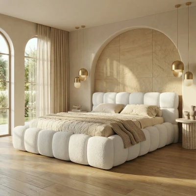 Designer Polsterbett Boston Slim in Bubble-Optik (Bouclé) 140x200 mit Stauraum