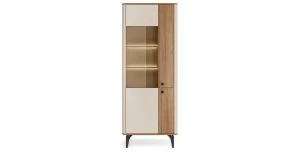 Vitrine ELENA 73 cm Eiche 2-türig mit Glas Japandi Wohnzimmerschrank Highboard