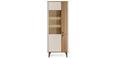 Vitrine ELENA 73 cm Eiche 2-türig mit Glas Japandi Wohnzimmerschrank Highboard