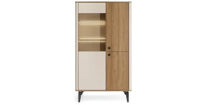 Breite Vitrine ELENA 88 cm Eiche 2-türig mit Glas Japandi Wohnzimmerschrank