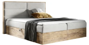 Doppelbett WOOD V 140x200 cm – Boxspringbett in Eiche Wotan mit Stauraum