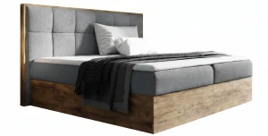 Boxspringbett 120x200 WOOD VIII – Eiche Wotan Einzelbett inkl. Topper