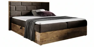 Hotelbett WOOD IX 160x200 – Boxspringbett Eiche Wotan Optik inkl. Topper