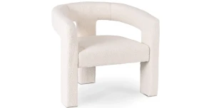 Eleganter Loungesessel LILLE in Creme-Bouclé – Goldenes Gestell