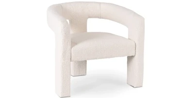Eleganter Loungesessel LILLE in Creme-Bouclé – Goldenes Gestell