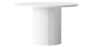 Ausziehbarer Esstisch LAMIA Weiß – Lamellen-Design Ø 100/180 cm