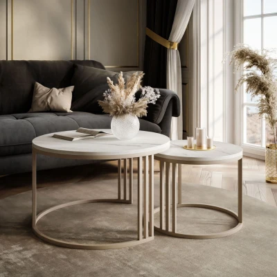 2in1 Couchtisch-Set LEIA Kaschmir / Levanto Marmor – Luxus-Design