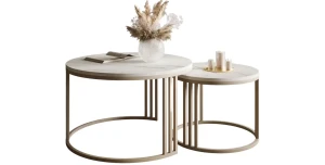2in1 Couchtisch-Set LEIA Kaschmir / Levanto Marmor – Luxus-Design