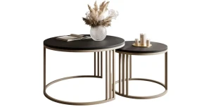 2in1 Couchtisch-Set LEIA Kaschmir / Schwarz Matt – Moderner Kontrast