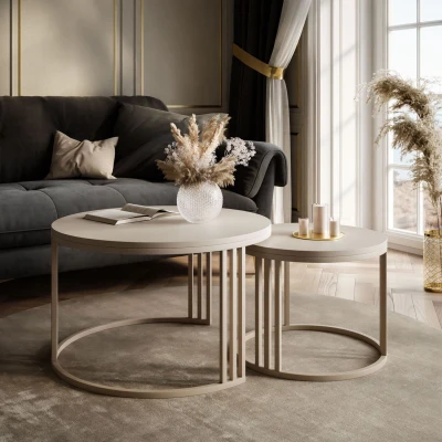 2in1 Couchtisch-Set LEIA Kaschmir / Kaschmir Matt – Monochrome Eleganz