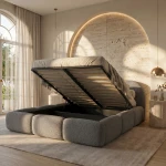 Doppelbett-OHIO-SLIM-160x200-cm-Teddy-Stoff-mit-Metalllattenrost-Stauraum