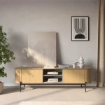 XXL-TV-Lowboard-ROTTO-RT-06-(200 cm)–Eiche-Vincenza-&-Eukalyptus-|-Riffel-Optik