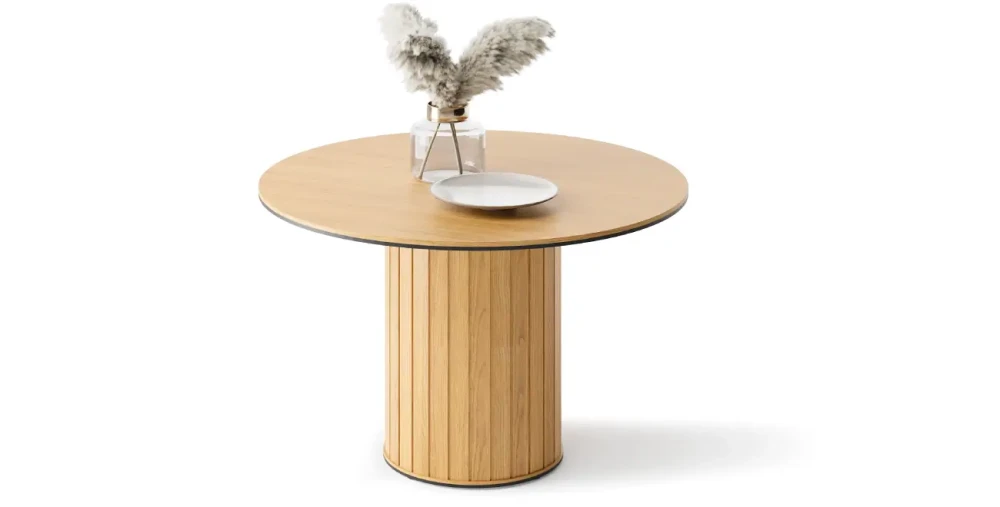Runder-Esstisch-ROTTO-RT-09-(120 cm)–Eiche-Vincenza-|-Säulentisch-Riffel-Optik