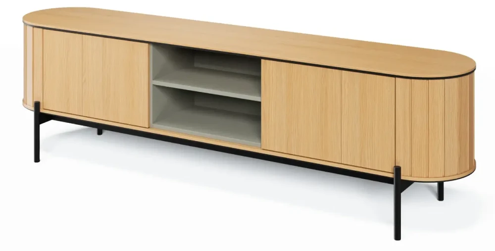 XXL-TV-Lowboard-ROTTO-RT-06-(200 cm)–Eiche-Vincenza-&-Eukalyptus-|-Riffel-Optik