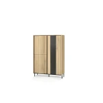 Highboard-Vitrine-TIVOLI-TI-02-(99 cm)–Torro-Cremona-Eiche-&-Schwarz-mit-LED-Beleuchtung