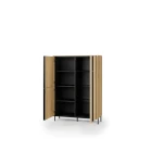 Highboard-Vitrine-TIVOLI-TI-02-(99 cm)–Torro-Cremona-Eiche-&-Schwarz-mit-LED-Beleuchtung
