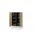 Highboard-Vitrine-TIVOLI-TI-02-(99 cm)–Torro-Cremona-Eiche-&-Schwarz-mit-LED-Beleuchtung