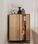 Highboard-Vitrine-TIVOLI-TI-02-(99 cm)–Torro-Cremona-Eiche-&-Schwarz-mit-LED-Beleuchtung
