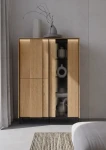 Highboard-Vitrine-TIVOLI-TI-02-(99 cm)–Torro-Cremona-Eiche-&-Schwarz-mit-LED-Beleuchtung