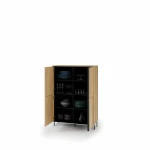Highboard-Kommode-TIVOLI-TI-03-(99 cm)–Torro-Cremona-Eiche-&-Schwarz-mit-Beleuchtung