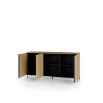 Sideboard-TIVOLI-TI-04-(167 cm)–Torro-Cremona-Eiche-&-Schwarz-mit-LED-Beleuchtung