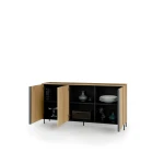 Sideboard-TIVOLI-TI-04-(167 cm)–Torro-Cremona-Eiche-&-Schwarz-mit-LED-Beleuchtung