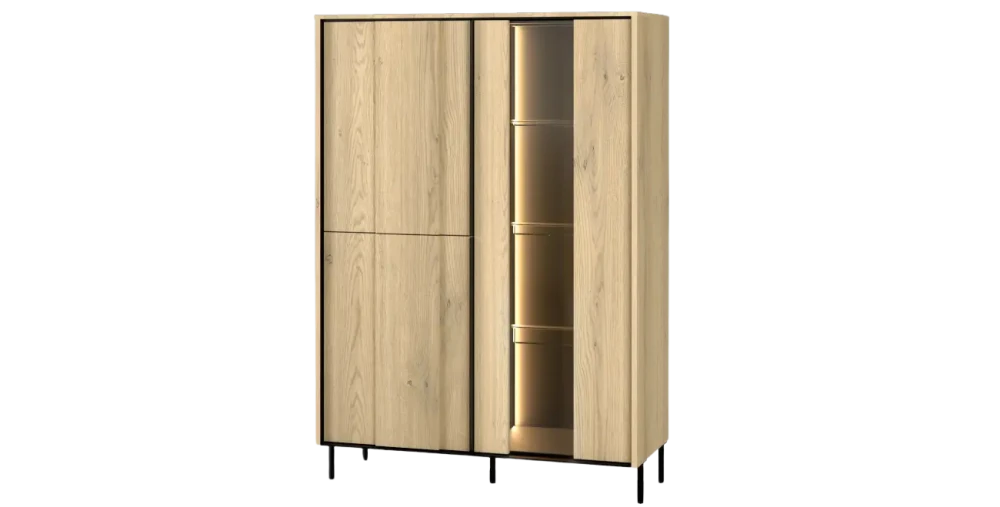 Design-Kleiderschrank-TIVOLI-TI-01-(99 cm)–Torro-Cremona-Eiche-&amp;-Schwarz-mit-Beleuchtung