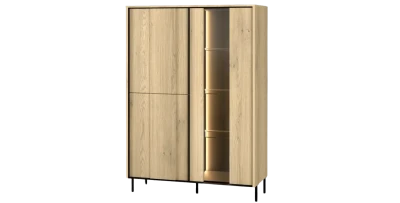 Highboard-Vitrine TIVOLI TI-02 (99 cm) – Torro Cremona Eiche & Schwarz mit LED-Beleuchtung