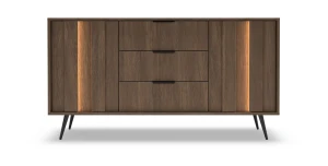 Sideboard / Kommode AMARO 153cm (2D3S) – Eiche Dunin mit Lamellen & LED