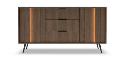 Sideboard / Kommode AMARO 153cm (2D3S) – Eiche Dunin mit Lamellen & LED