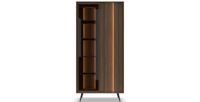 Vitrine / Glasschrank AMARO 94cm – Eiche Dunin mit Lamellen & Rauchglas inkl. LED