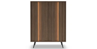 Highboard / Hochkommode AMARO 94cm (2 Türen) – Eiche Dunin mit Lamellen & inkl. LED
