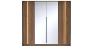 Kleiderschrank AMARO 223cm E-Serie – Nussbaum Optik & Weiß mit Lamellen & 2 Kleiderstangen
