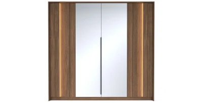 Kleiderschrank AMARO 223cm E-Serie – Nussbaum Optik & Weiß mit Lamellen & 2 Kleiderstangen