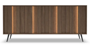 XXL Sideboard / Kommode AMARO 183cm (4 Türen) – Eiche Dunin mit Lamellen & inkl. LED