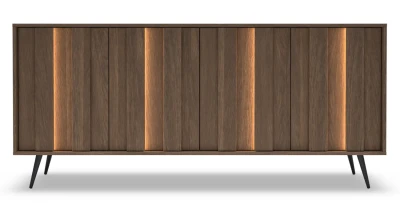 XXL Sideboard / Kommode AMARO 183cm (4 Türen) – Eiche Dunin mit Lamellen & inkl. LED