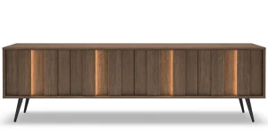 XXL TV Lowboard / Fernsehtisch AMARO 183cm (4 Türen) – Eiche Dunin mit Lamellen & inkl. LED