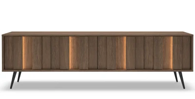 XXL TV Lowboard / Fernsehtisch AMARO 183cm (4 Türen) – Eiche Dunin mit Lamellen & inkl. LED