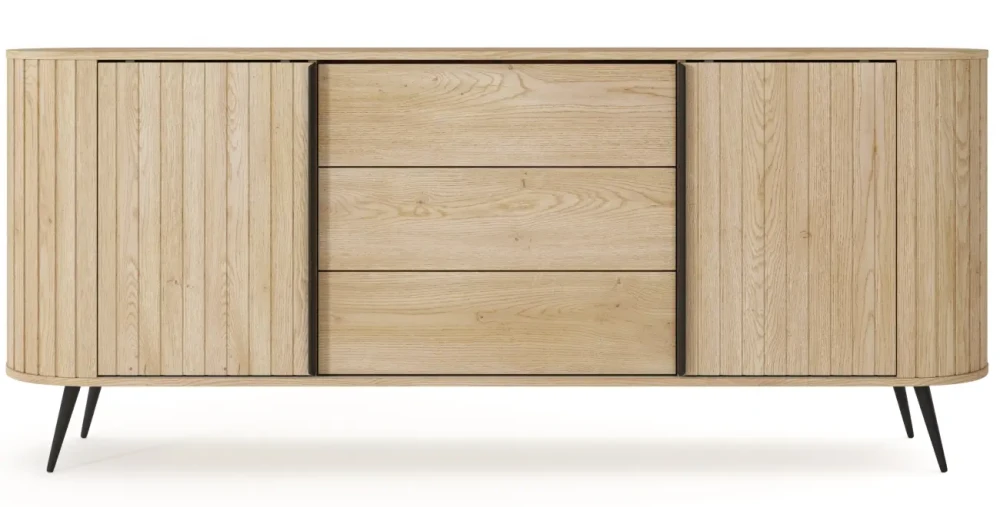 XXL-Sideboard-Kommode-MIZU-196-cm-Cremona-Eiche-Lamellen-Schiebetüren
