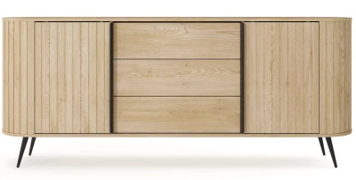 XXL Sideboard Kommode MIZU 196 cm Cremona Eiche, Lamellen, Schiebetüren