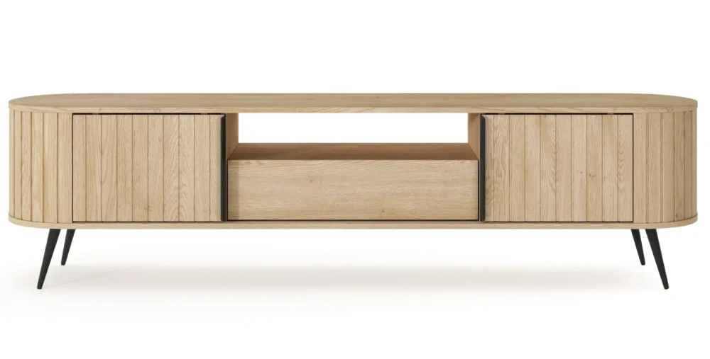 TV-Lowboard-Fernsehtisch-MIZU-196-cm-Cremona-Eiche-Lamellen-Schiebetüren
