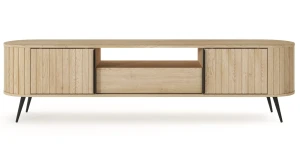 XXL TV-Lowboard Fernsehtisch MIZU 196 cm Cremona Eiche, Lamellen, Schiebetüren