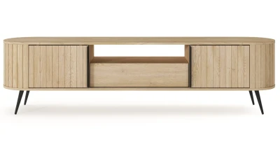 XXL TV-Lowboard Fernsehtisch MIZU 196 cm Cremona Eiche, Lamellen, Schiebetüren